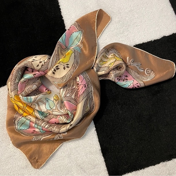 Silky Square Scarf with Yellow Roses & Twiggy Floral Vine Pattern - Picture 2 of 11